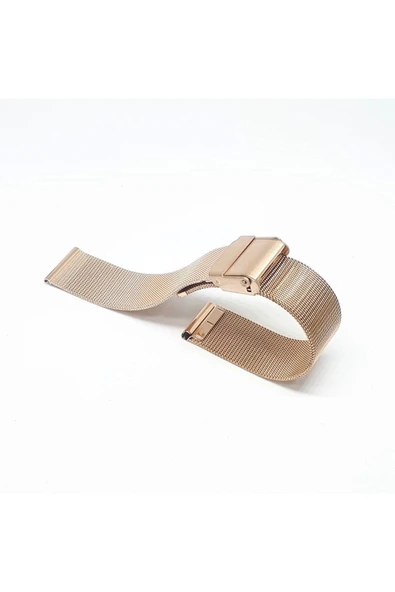 Rose Bakır Renk Hasır İnce Örgü Çelik Kaplama Metal Saat Kordonu 16mm