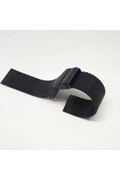 22mm Siyah Renk Hasır Kalın Örgü Çelik Kaplama Metal Saat Kordonu ürün görseli