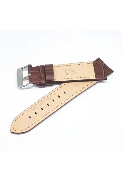 22mm Marka Kahve Croco Hakiki Deri Saat Kordonu - Resim 2