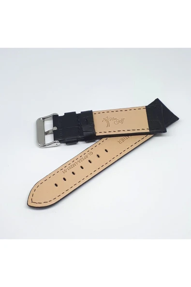 24mm Marka Siyah Croco Hakiki Deri Saat Kordonu - Resim 2