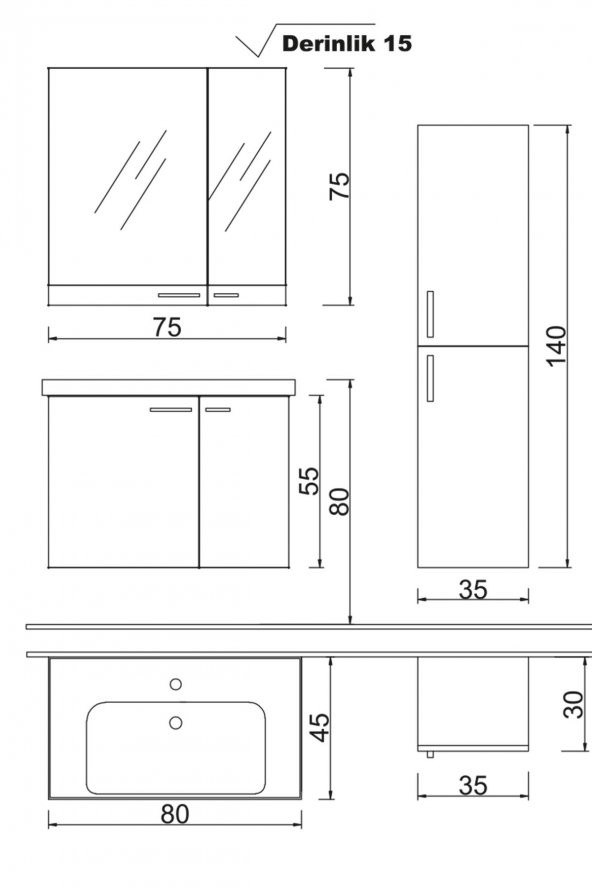 Denko Terra 80 cm MDF Banyo Dolabı Takımı ve Boy Dolabı - 2