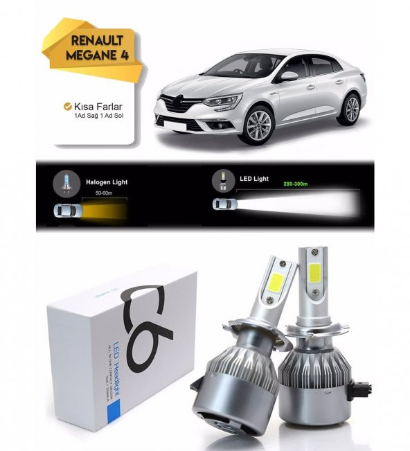 Renault Megane 4 Kısa Far Led Xenon Şimşek Etkili 2016 ve Üzeri