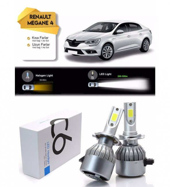 Renault Megane 4 Uzun Far  Kısa Far Led Xenon Şimşek Etkili 2016 ve Üzeri