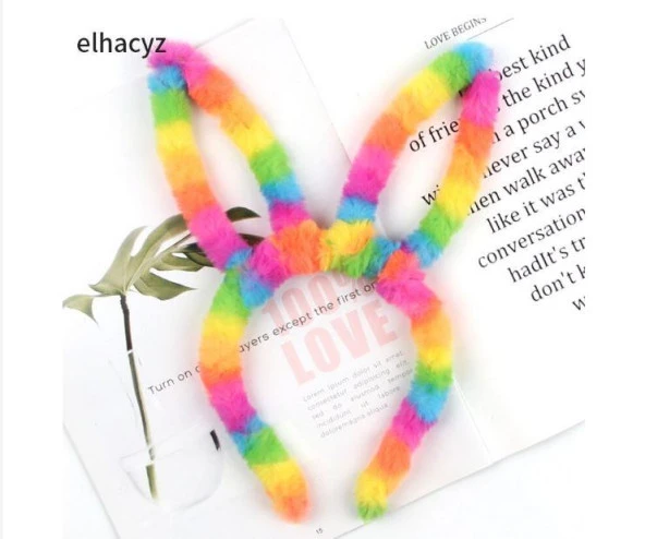 Sevimli Gökkuşağı Tavşan Kulak Taç Kafa bandı Kız Çocuk Saç Aksesuarları