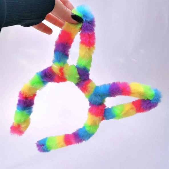 Sevimli Gökkuşağı Tavşan Kulak Taç Kafa bandı Kız Çocuk Saç Aksesuarları - 2