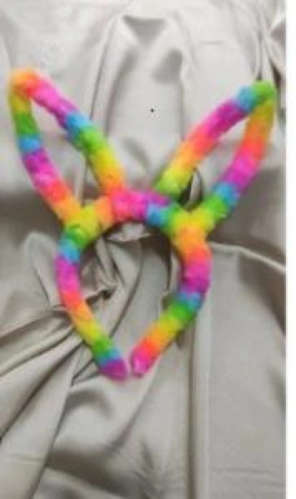 Sevimli Gökkuşağı Tavşan Kulak Taç Kafa bandı Kız Çocuk Saç Aksesuarları - 3