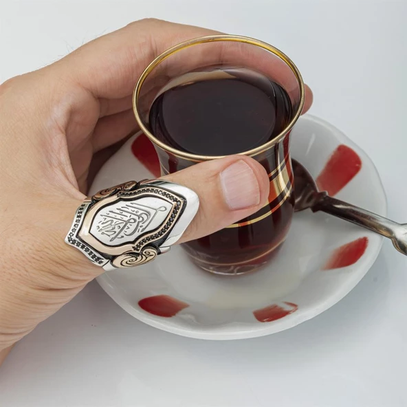 925 Gümüş La Galibe İllallah Yazılı Okçu Zihgir Erkek Yüzük - 3