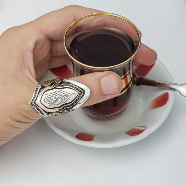 925 Gümüş La Galibe İllallah Yazılı Okçu Zihgir Erkek Yüzük - 10