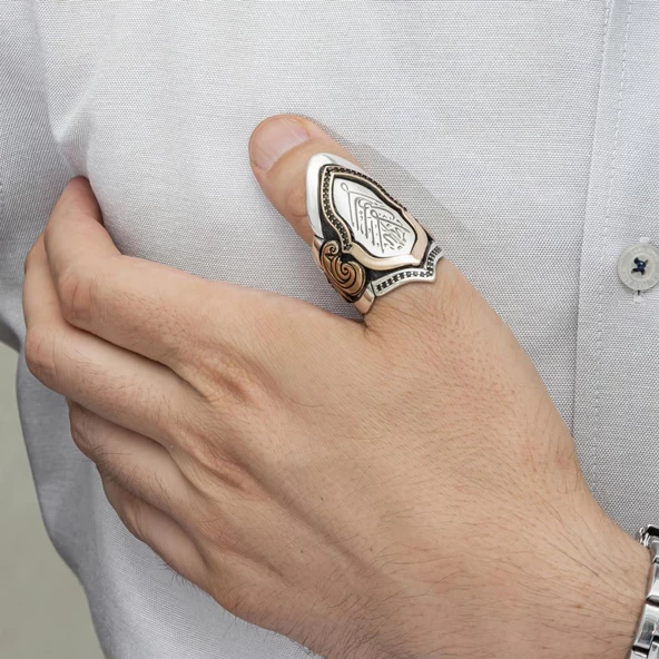 925 Gümüş La Galibe İllallah Yazılı Okçu Zihgir Erkek Yüzük - 9