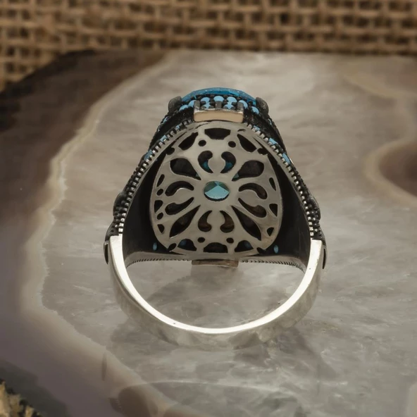 Adalet Terazisi Aqua Mavi Taşlı 925 Gümüş Erkek Yüzük - Resim 7