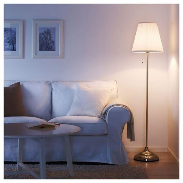 Yer Lambası Abajur,IKEA Beyaz-Metal Gümüş Rengi MeridyenDukkan Masa Lambası 155 cm 100 W Lambader - 3