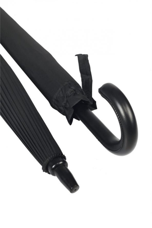 Marlux Siyah Desenli Baston 24 Fiber Tel  Deri Saplı Premium Protokol Şemsiye - 4