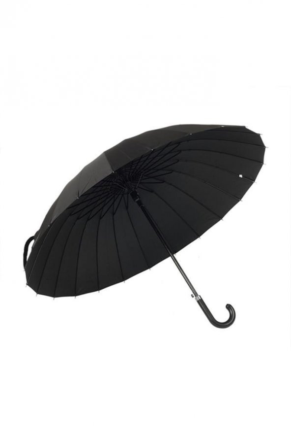 Marlux Siyah Desenli Baston 24 Fiber Tel  Deri Saplı Premium Protokol Şemsiye - 5