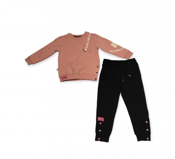 DAMLA KİDS KIZ ÇOCUK 2-İP EŞOFMAN TAKIMI PUDRA - Resim 1