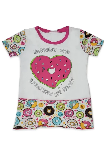 Kız Çocuk Donut Desenli Renkli Pijama Takımı - 4