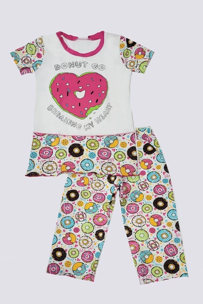 Kız Çocuk Donut Desenli Renkli Pijama Takımı - 2