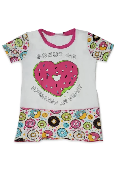 Kız Çocuk Donut Desenli Renkli Pijama Takımı - 7
