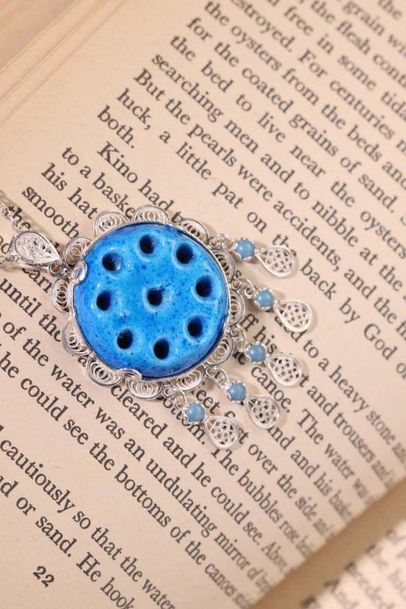 925 Ayar Mardin Midyat Gümüş Süryani Gözü Kolye - 4