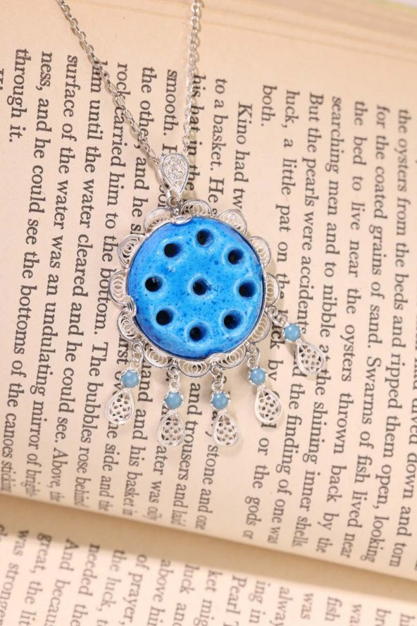 925 Ayar Mardin Midyat Gümüş Süryani Gözü Kolye - 6