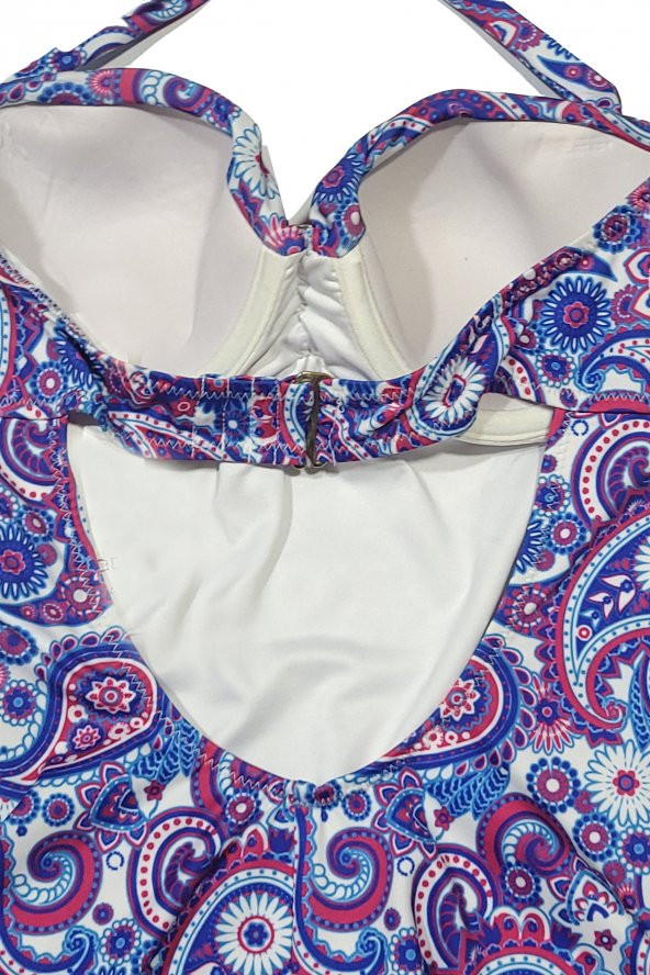 Mavi Şal Desenli Kadın Mayo 8258 - 4