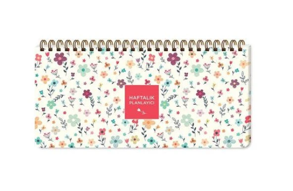 Keskin Color Spiralli Planner Krem Çiçek 13x27 Cm Spiralli Haftalık Planlayıcı