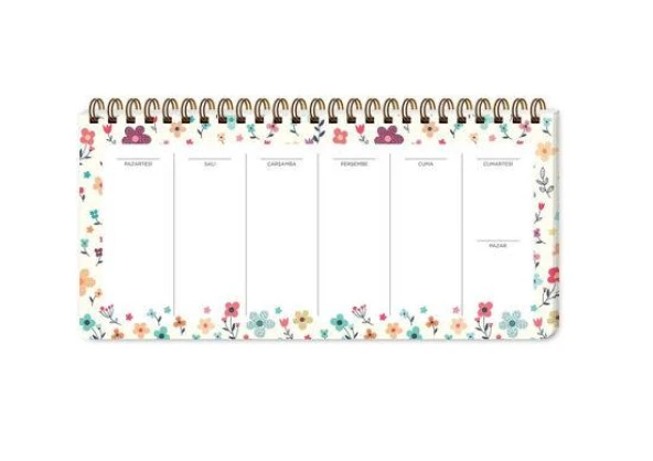 Keskin Color Spiralli Planner Krem Çiçek 13x27 Cm Spiralli Haftalık Planlayıcı - 2