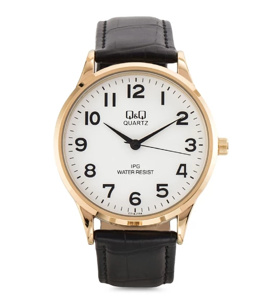 Q&Q C214J104Y Gold Beyaz Klasik Kalın Rakamlı Erkek Kol Saati ürün görseli 1