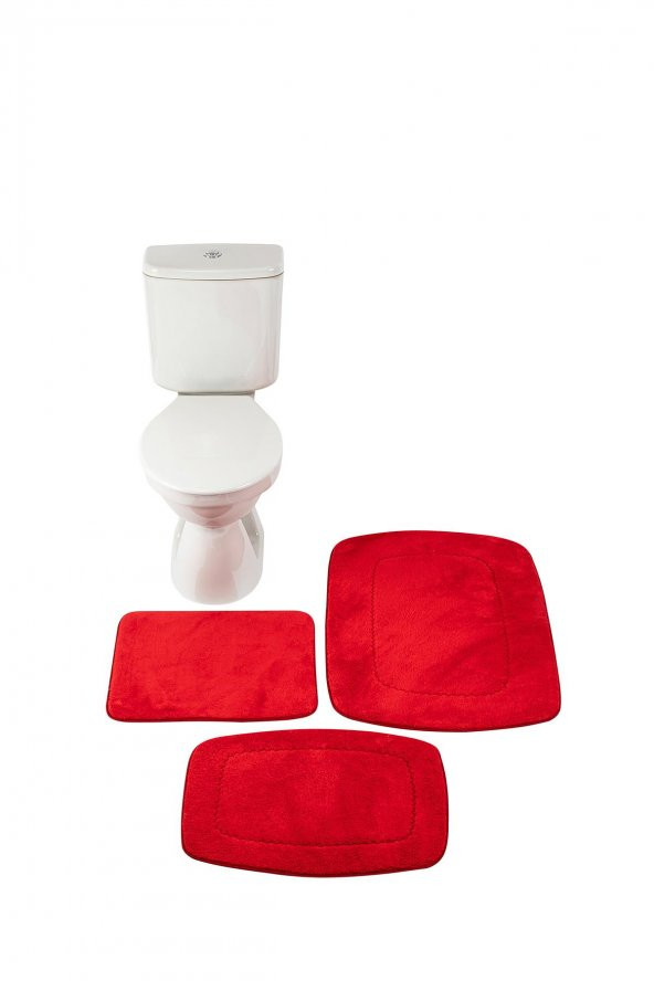 Hayel Home Zigzag Kırmızı 3lü Set Kaymaz Tabanlı Klozet Takımı Banyo Paspas Seti Halısı