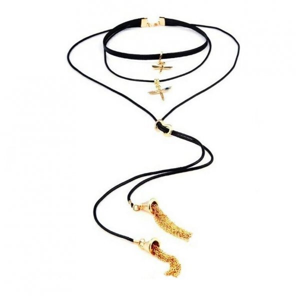 Altın Kaplama Yusufcuk Üçlü Choker Kolye - Resim 3