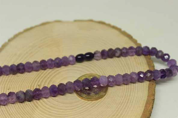 Ametist Taşı Rondela Faset Kesim Kolye 8*6mm (Klipsli) - 2