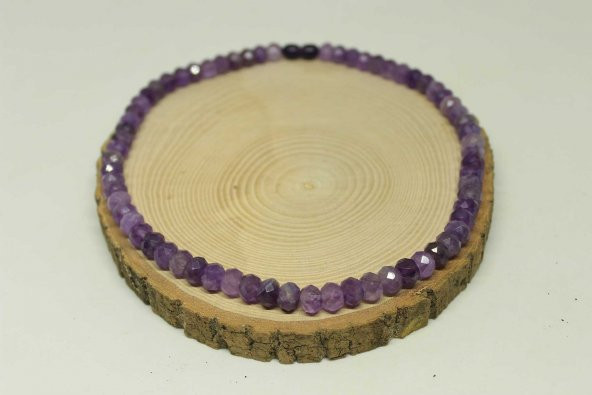 Ametist Taşı Rondela Faset Kesim Kolye 8*6mm (Klipsli) - 3