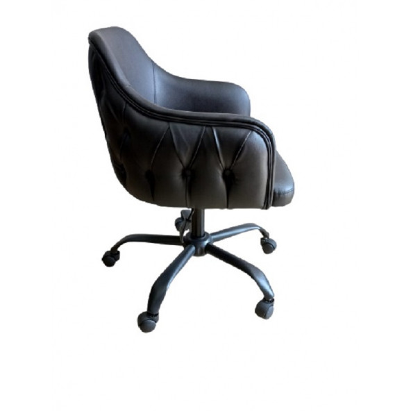 Kapitoneli Çalışma Sandalyesi Yeşil Renk Suni Deri Metal Ayaklı - Resim 2