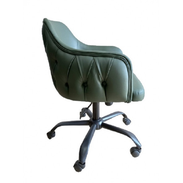 Kapitoneli Çalışma Sandalyesi Yeşil Renk Suni Deri Metal Ayaklı - Resim 3