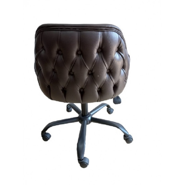 Kapitoneli Çalışma Sandalyesi Yeşil Renk Suni Deri Metal Ayaklı - Resim 4