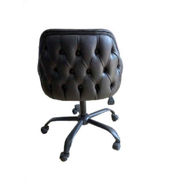 Kapitoneli Çalışma Sandalyesi Yeşil Renk Suni Deri Metal Ayaklı - Resim 5