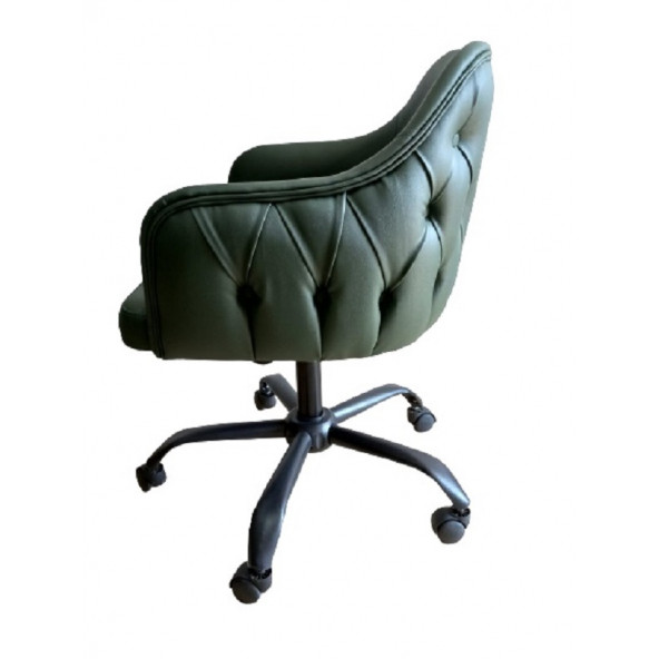 Kapitoneli Çalışma Sandalyesi Yeşil Renk Suni Deri Metal Ayaklı - Resim 9