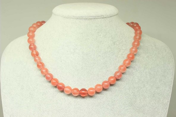 Gül Kuvars Taşı Kolye 8mm (klipsli) ürün görseli