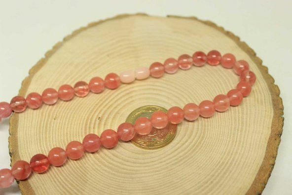 Gül Kuvars Taşı Kolye 8mm (klipsli) - Resim 2