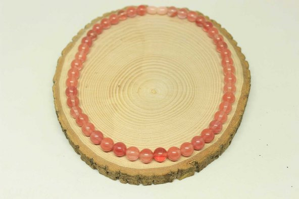 Gül Kuvars Taşı Kolye 8mm (klipsli) - Resim 3