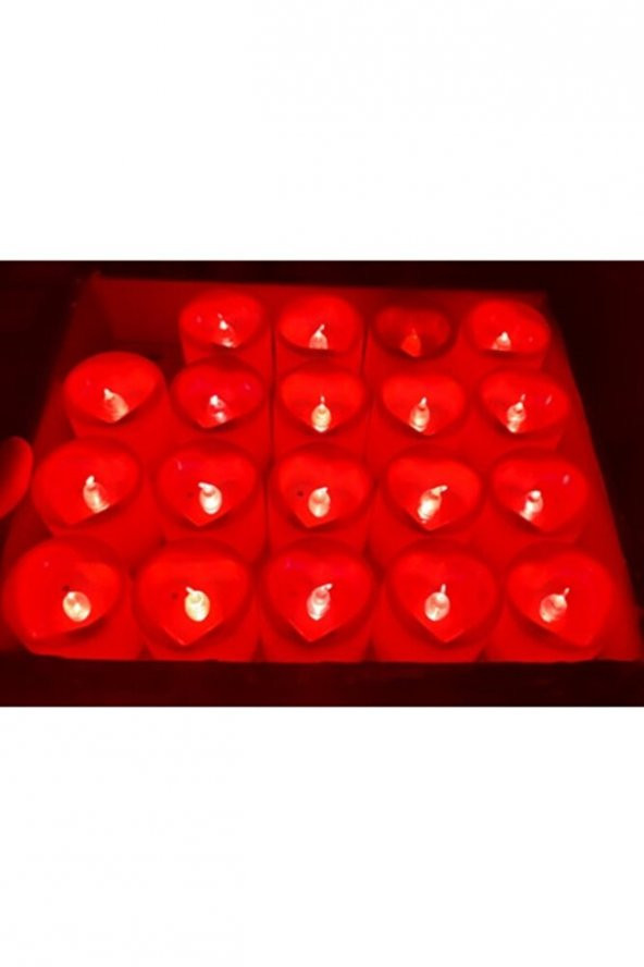 Kırmızı Kalpli Pilli Işıklı Led Yapay Mum - 1 Adet