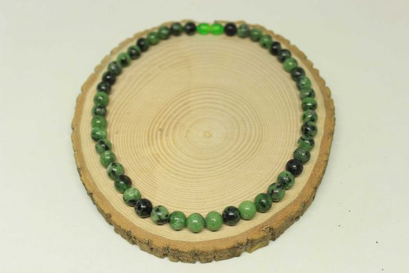 Anyolit (Rubizoit – Rubyzoisit) Taşı Kolye 8mm (Klipsli) - 3