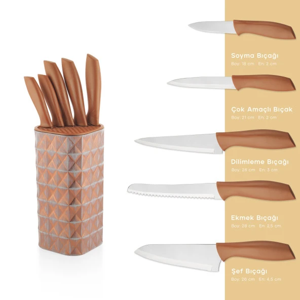 Schafer Quick Chef Standlı Bıçak Seti 6 Parça-Rosegold01