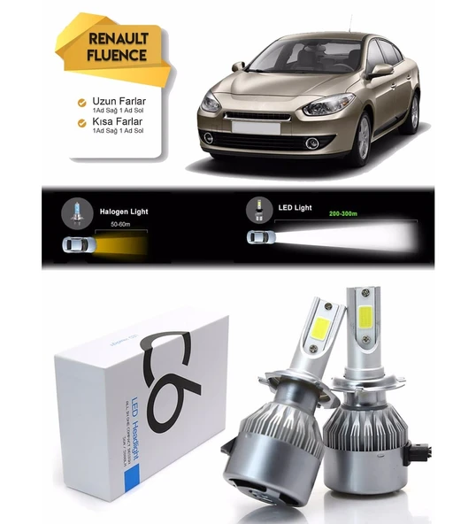 Renault Fluence Uzun Far  Kısa Far Led Xenon Şimşek Etkili