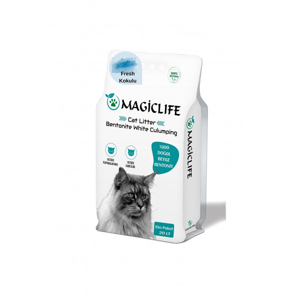 MAGIC LIFE 20 Lt Ince Tane Fresh Kokulu Beyaz Kedi Kumu Ince Taneli fr4002064407524