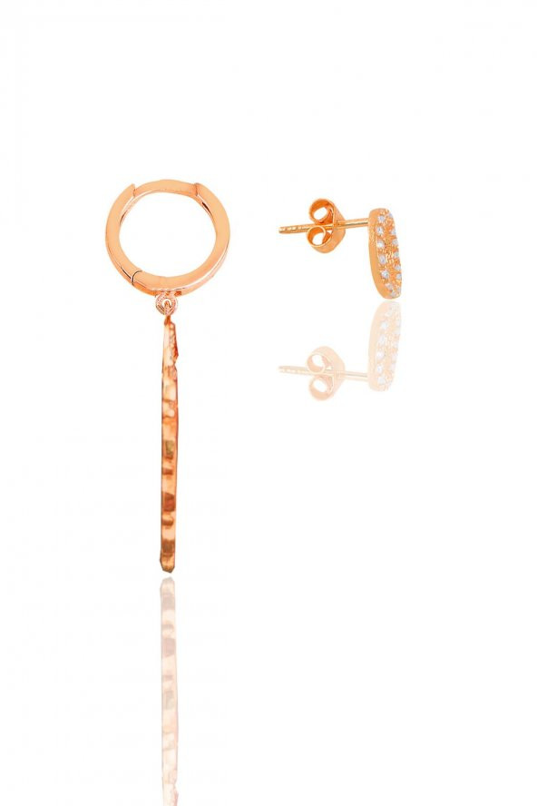 Gümüş rose zirkon taşlı midye  kombin küpe - 2
