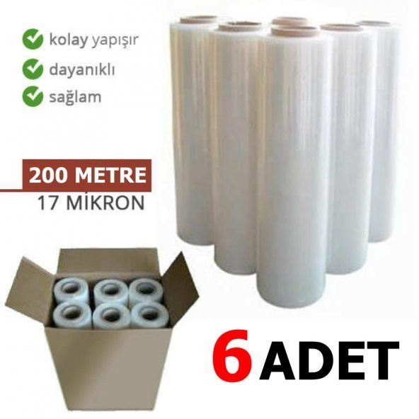 Palet Streç Film 17 Mikron 50 Cm x 200 Metre  6 Adet