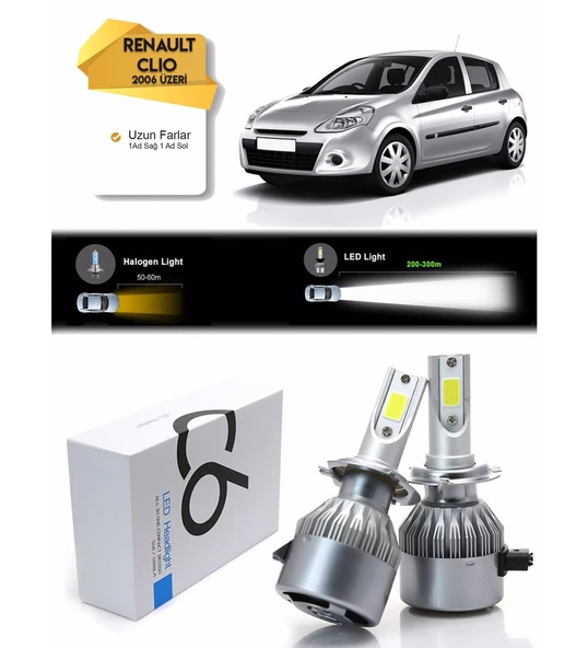 Renault Clio Uzun Far Led Xenon Şimşek Etkili 2006 ve Üzeri