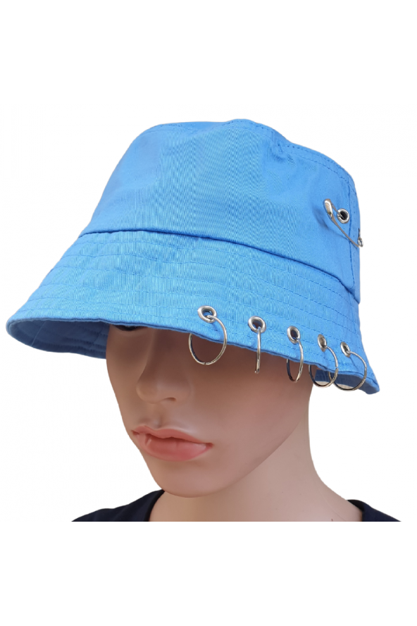 Mavi, Piercingli, Çengelli İğneli Balıkçı Bucket Şapka - 3