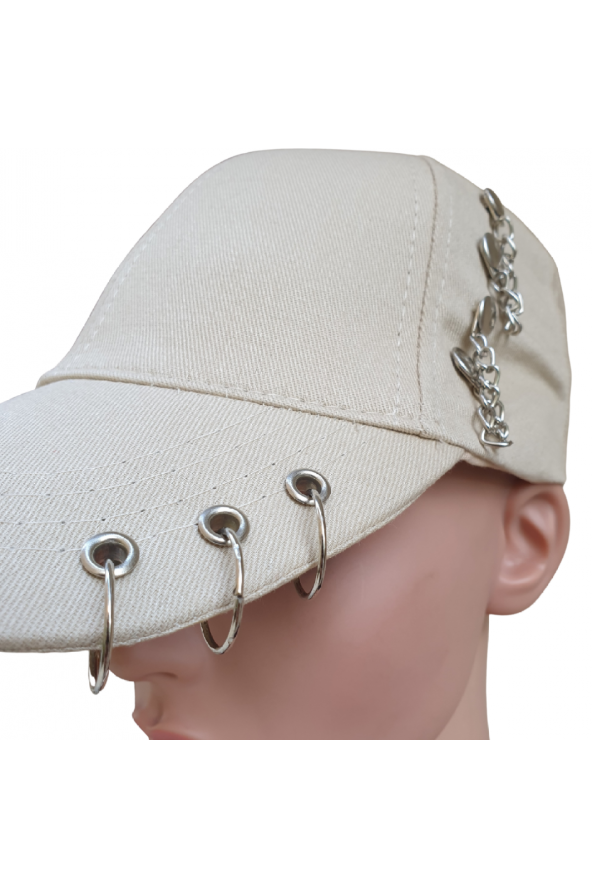 Ororabutik Vizon, Bej Piercingli, Zincir Detaylı Gotik Şapka, Kep - 4
