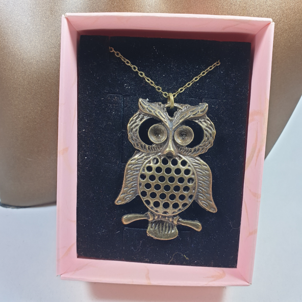 Bronz Renk 50mm Baykuş Figürlü Kolye - 2